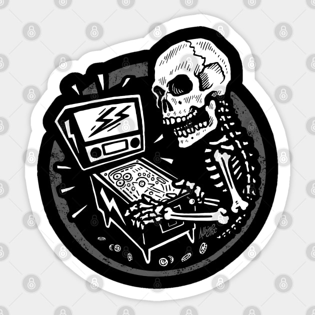 Skeletal When Lit - Pinball Playing Skull Sticker by BradAlbright